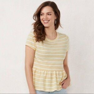 Lauren Conrad Womens Top Yellow 2XL Striped Plus Size Short Sleeve Shirt XXL